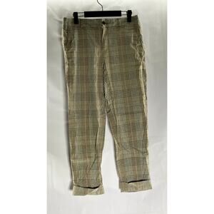BANANA REPBULIC Women's Tan Plaid Avery Straight-Leg Linen-Blend Cuffed Pant SZ4